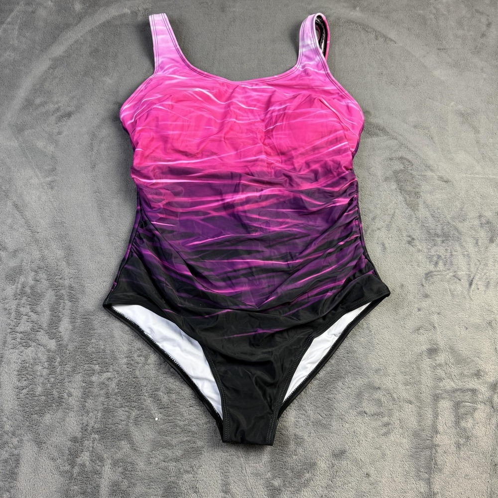 Daci One Piece Swimsuit Womens 14W Pink Purple Black Ombre‎ Tummy Control New